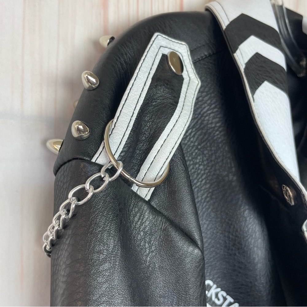 Azalea Wang Studded Black and White Graffiti Faux Leather Moto Jacket (1x) - Picture 10 of 16